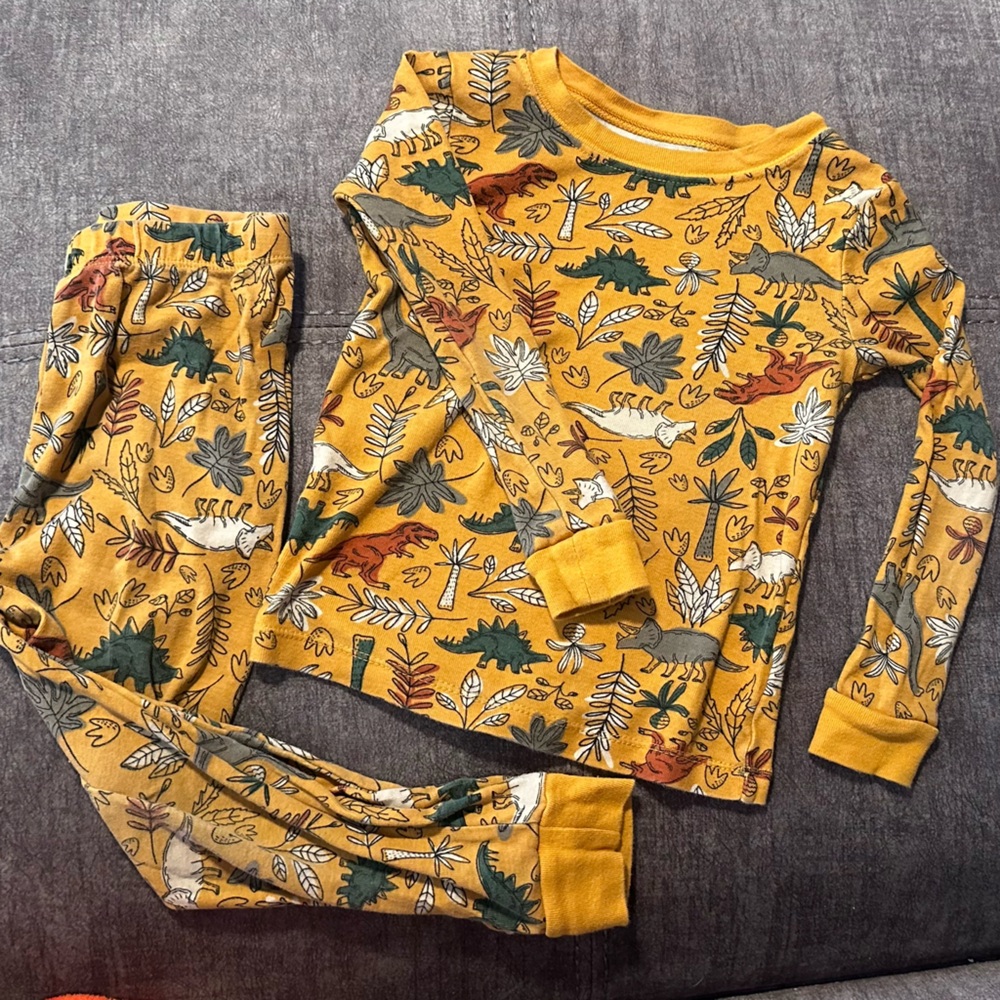 Wonder Nation Yellow and Green Jungle Dinosaur Pajama Set